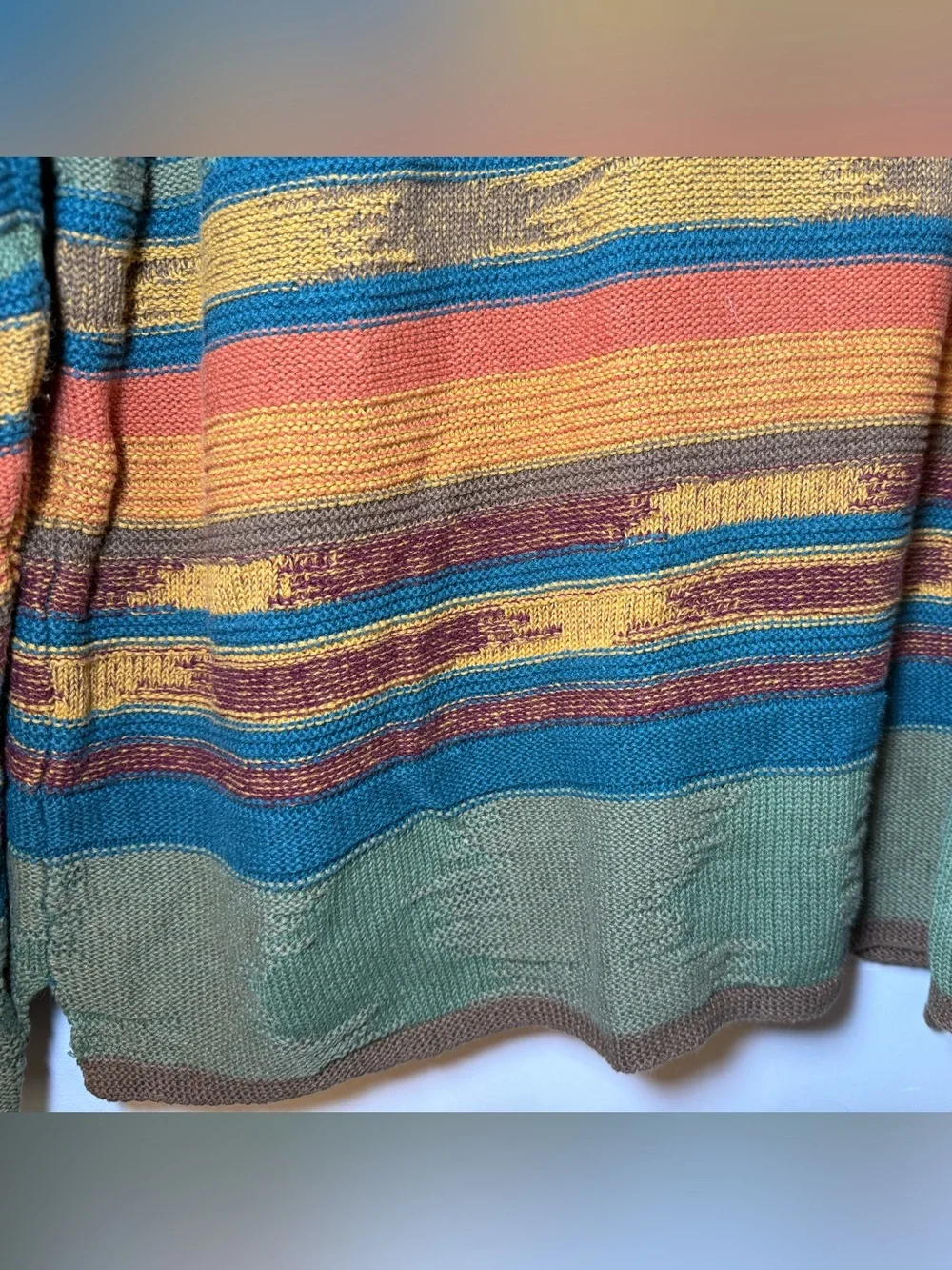Territory Ahead Mens Large Teal Multicolor Southwestern Stripe Roll Neck Sweater